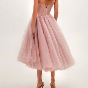 Blush Strapless Tulle Midi Dress